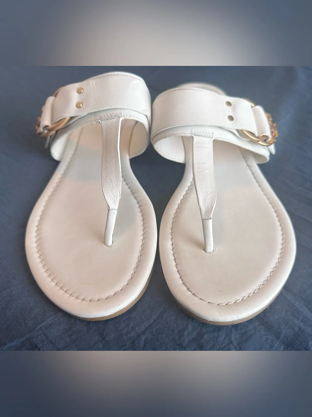Tory Burch Marsden Ivory White Leather Flat Thong Sandals - Size 9.5